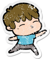 distressed sticker of a cartoon curious boy png