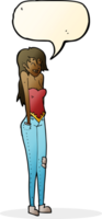 cartoon pretty woman shrugging shoulders with speech bubble png