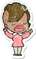 distressed sticker of a cartoon cool hipster girl talking png