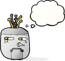 cabeza de robot de dibujos animados con burbuja de pensamiento png