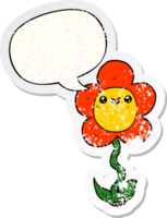 desenho animado flor com discurso bolha angustiado angustiado velho adesivo png