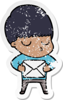 distressed sticker of a cartoon calm boy png