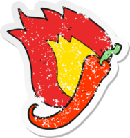 retro distressed sticker of a cartoon flaming hot chilli pepper png