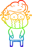 rainbow gradient line drawing of a cartoon crying man png