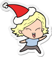 Lycklig hand dragen klistermärke tecknad serie av en flicka bär santa hatt png