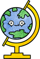 rétro grunge texture dessin animé de une globe de le monde png