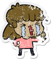 distressed sticker of a cartoon woman in tears png