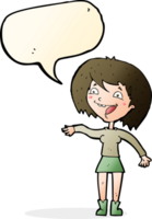 Cartoon winkende Frau mit Sprechblase png