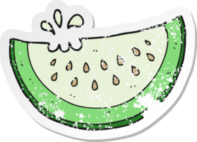 retro distressed sticker of a cartoon melon slice png