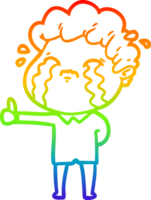 rainbow gradient line drawing of a cartoon man crying png