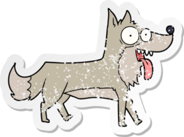 distressed sticker of a cartoon happy dog png