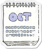 retro distressed sticker of a cartoon calendar showing month of october png