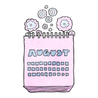 hand textured cartoon calendar showing month of august png