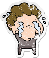 distressed sticker of a cartoon man crying png