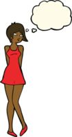 cartoon pretty woman in dress with thought bubble png
