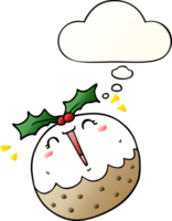 cute cartoon christmas pudding with thought bubble in smooth gradient style png