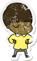 distressed sticker of a cartoon calm boy png