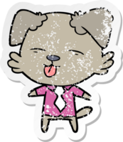 distressed sticker of a cartoon dog in shirt and tie png