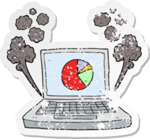 retro distressed sticker of a cartoon laptop computer with pie chart png