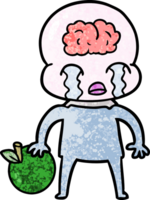 extraterrestre de cerebro grande de dibujos animados con manzana png