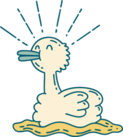 ilustración de un pato nadador estilo tatuaje tradicional png