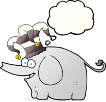 mano dibujado pensamiento burbuja dibujos animados elefante vistiendo circo sombrero png