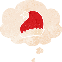 dessin animé Père Noël chapeau avec pensée bulle dans grunge affligé rétro texturé style png
