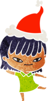 main tiré rétro dessin animé de une femme portant Père Noël chapeau png