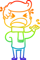 rainbow gradient line drawing of a cartoon shouting man png