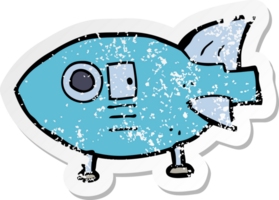 retro distressed sticker of a cartoon space rocket png