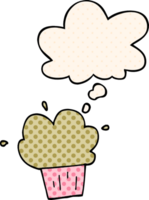 cartoon cupcake with thought bubble in comic book style png