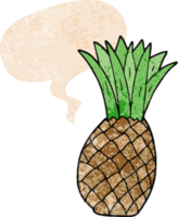 dessin animé ananas avec discours bulle dans grunge affligé rétro texturé style png