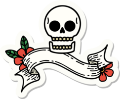 pegatina estilo tatuaje con estandarte de una calavera png