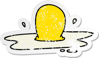 distressed sticker of a quirky hand drawn cartoon fried egg png