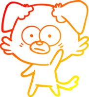warm gradient line drawing of a nervous dog cartoon waving png