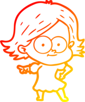 warm gradient line drawing of a happy cartoon girl png