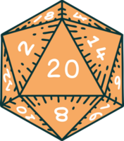 iconic tattoo style image of a d20 dice png