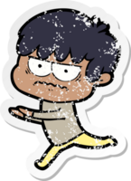 distressed sticker of a annoyed cartoon boy png