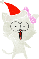 hand dragen retro tecknad serie av en katt bär santa hatt png