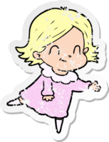 distressed sticker of a cartoon friendly girl png