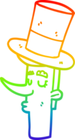 rainbow gradient line drawing of a cartoon man wearing top hat png