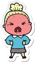 sticker of a cartoon angry old woman png