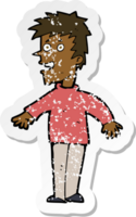 retro noodlijdende sticker van een cartoon gelukkige jongen png