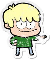 distressed sticker of a happy cartoon man png