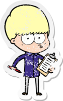 distressed sticker of a nervous cartoon boy png