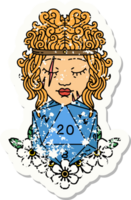 grunge sticker of a human barbarian with natural twenty dice roll png