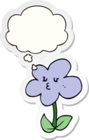 cartoon flower with thought bubble as a printed sticker png