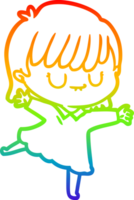 rainbow gradient line drawing of a cartoon woman png