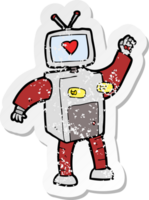 pegatina retro angustiada de un robot divertido de dibujos animados png