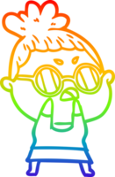 Regenbogen Gradient Linie Zeichnung von ein Karikatur genervt Frau png